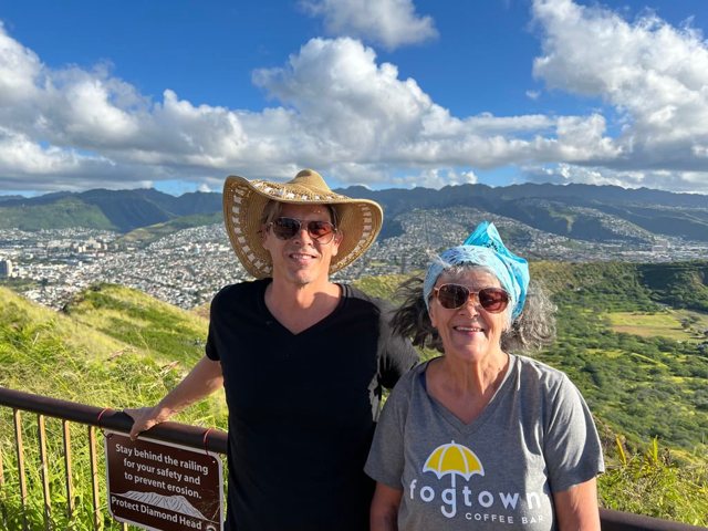 Tam and his mother on a hike on Oʻahu